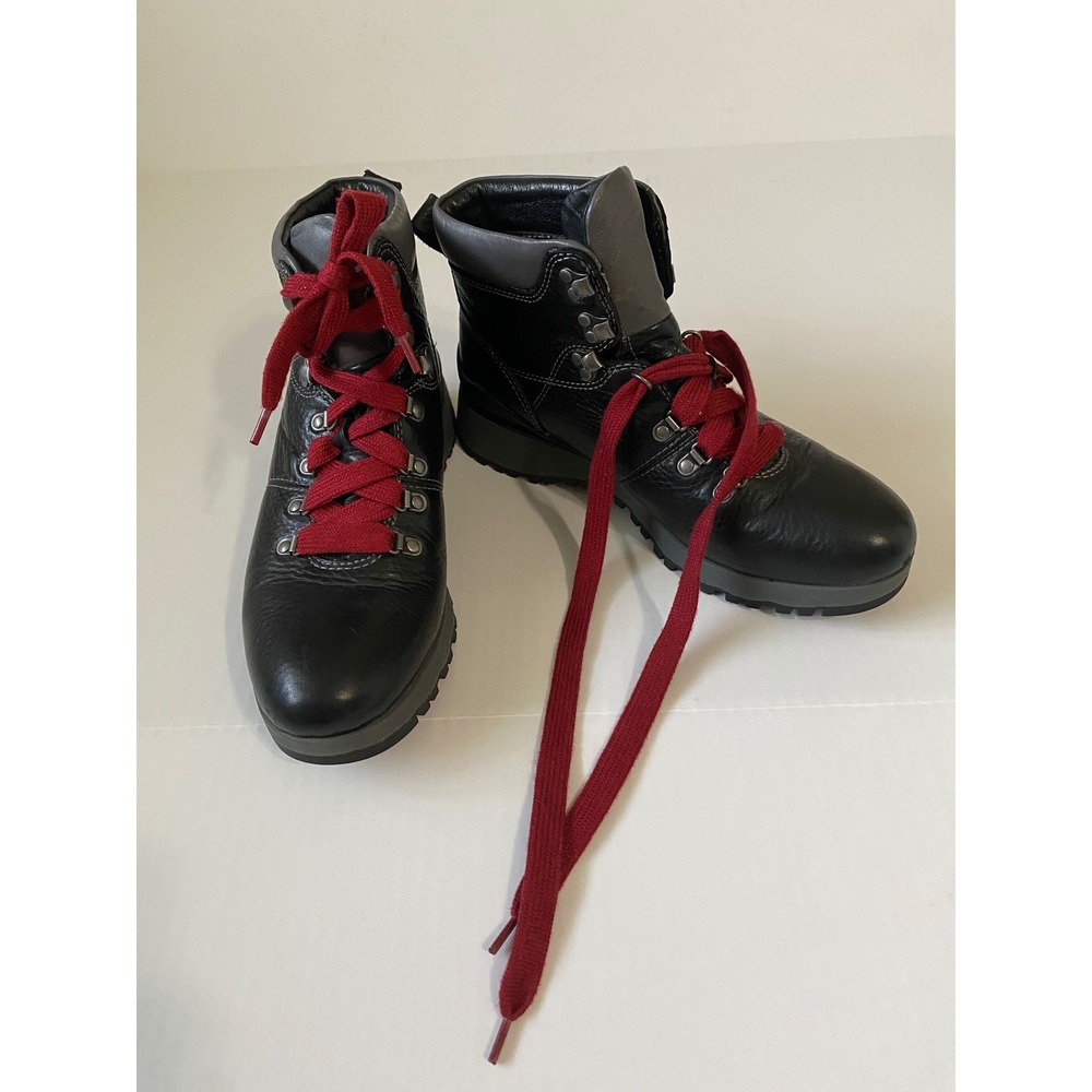 Bionica Women's Black Leather Hiking Boots Red Laces Slip Resistant 8.5M